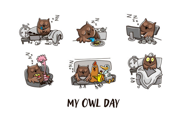 Owl and the day of the owl. Humorous comics about the life of an