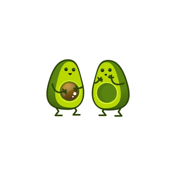 Grappig gelukkig schattig gelukkig glimlachend paar avocado. Vector illustratie geïsoleerd op witte achtergrond. — Stockvector