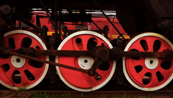 Locomotiva Vapor Trem Vermelho Ferro Rodas Vermelhas — Fotografia de Stock