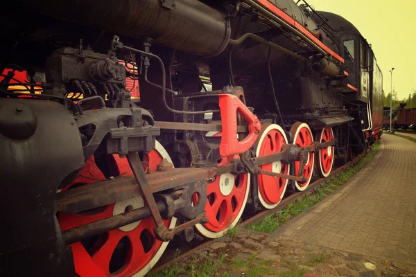 Locomotiva Vapor Trem Vermelho Ferro Rodas Vermelhas — Fotografia de Stock