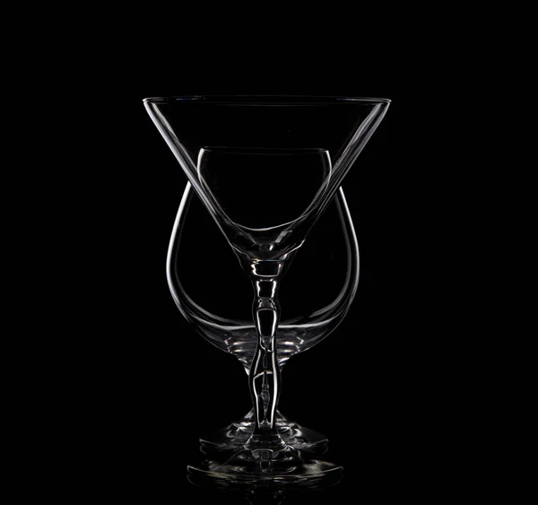 Isolate Two Drinking Glass One Other Black Background — Stock Photo, Image