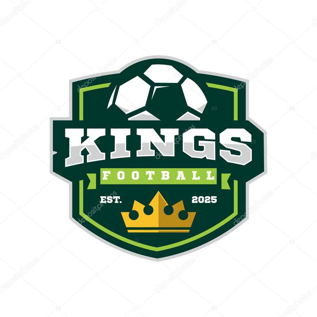 King Football Ball Logo. Crown and Ball in Shield Mascot Logo for Soccer team