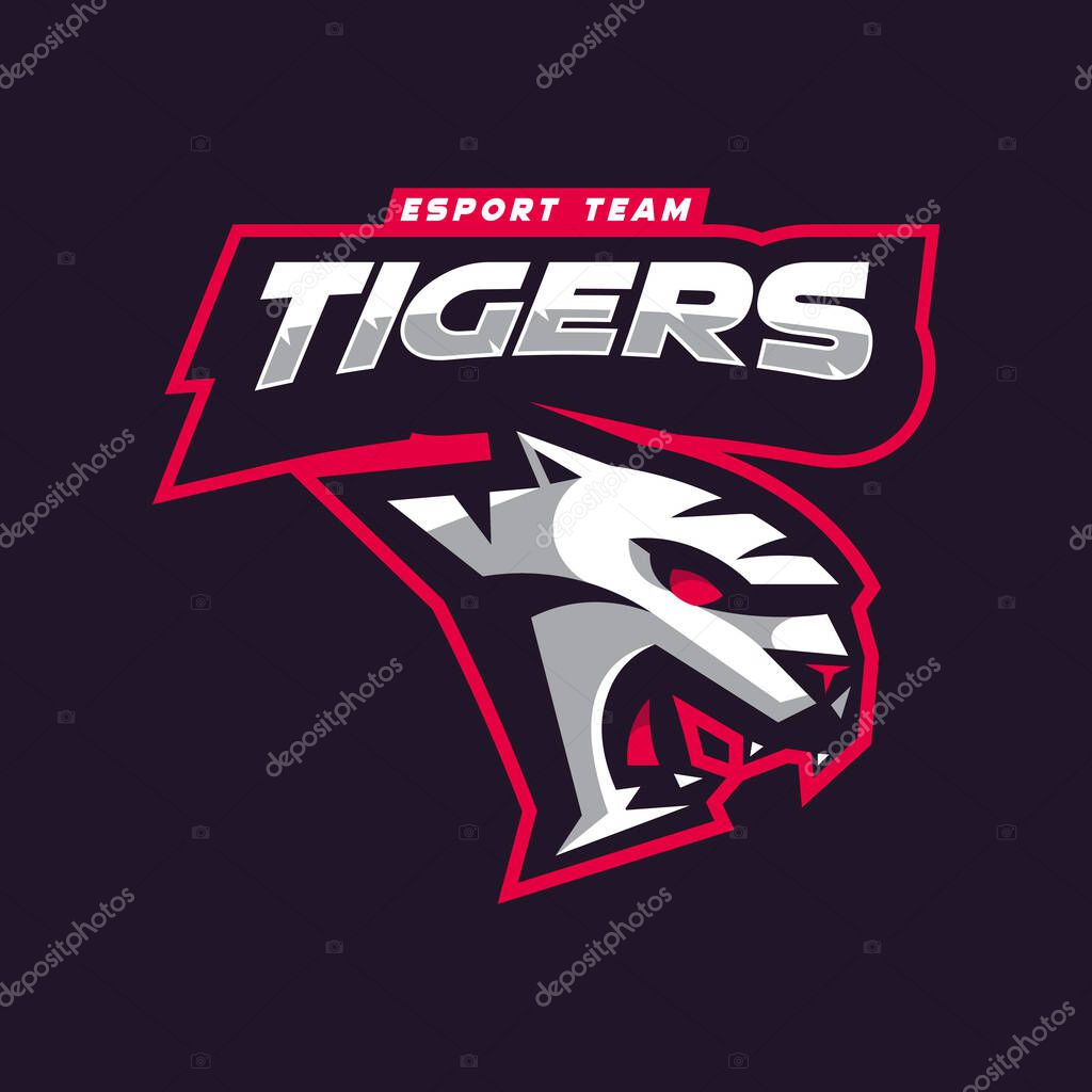 Roaring tiger head mascot logo for sports esports  gaming team