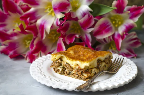 Italské Lasagne Masem Rajčaty Parmazánem — Stock fotografie