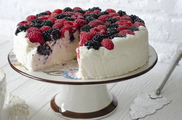 Gâteau Fromage Sur Gélose Aux Framboises Aux Mûres — Photo