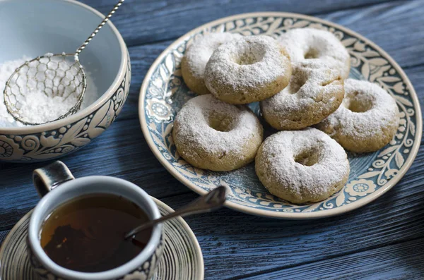 Spanish biscuits wine rings with icing sugar — Stock Photo, Image