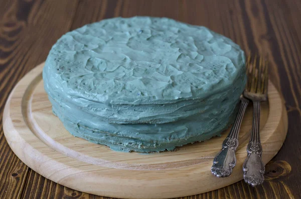 Gâteau Aux Crêpes Avec Crème Sure Spiruline — Photo