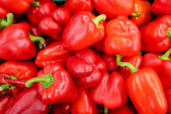 Csoport Bio Zöldség Piros Édes Paprika Felett Nézet Textúra Tapéta — Stock Fotó