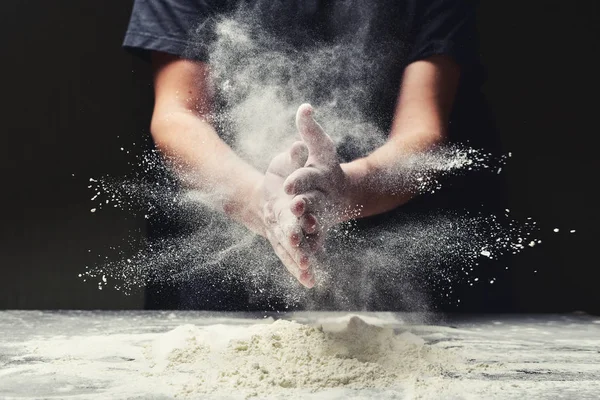 Clap Hands Baker Flour Restaurant Kitchen — Stock Photo, Image