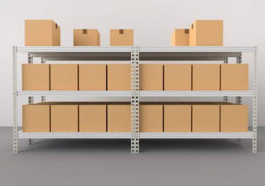 3D çizim resimli depo rafları