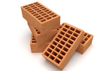 Kahverengi tuğlalar 3 boyutlu resimleme. Silikat, içi boş tuğla.