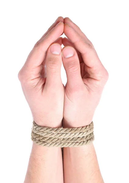 Hands Tied Thick Rope Concept Limiting Human Rights Arrest — Stock Photo, Image