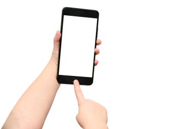 Çocuk elleri akıllı telefona dokunur.