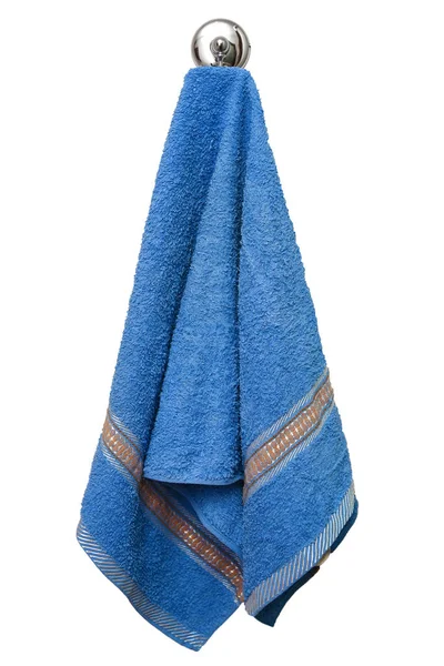 Blaues Handtuch Auf Einem Haken Isoliert Auf Weißem Hintergrund — Stockfoto