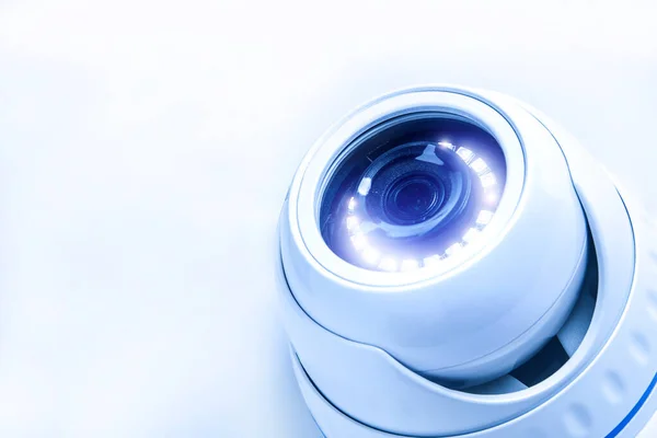 Beveiliging Cctv Camera Getint Beeld Blauwe Tinten Biometrische Scan — Stockfoto