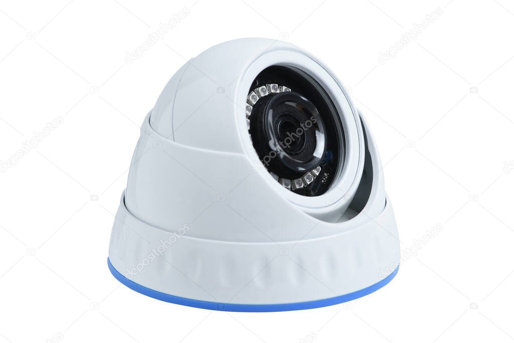 Security cctv white dome camera isolated on white background