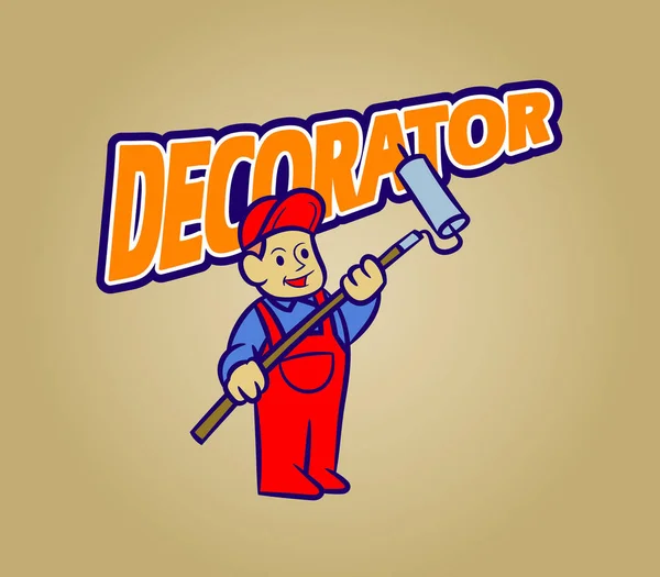 Desenho Animado Retrô Vetorial Decorador — Vetor de Stock