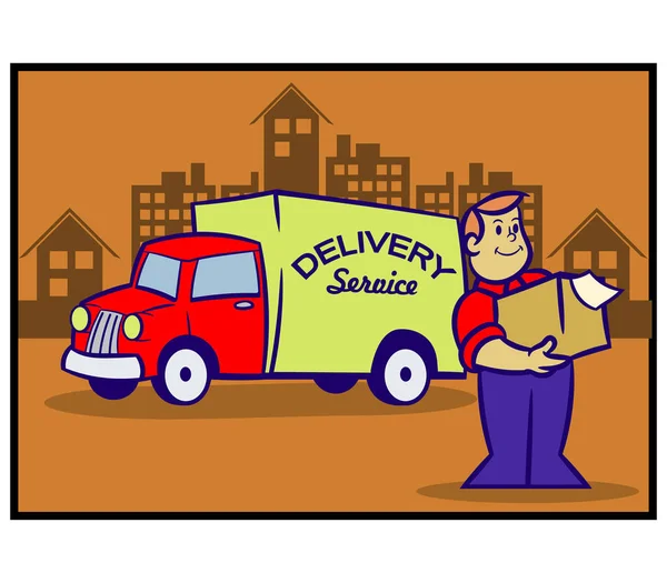 Illustration Vectorielle Rétro Service Livraison — Image vectorielle