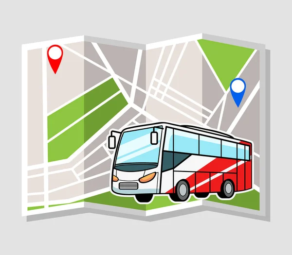 Vektorillustration Buss Med Stadskarta Som Bakgrund — Stock vektor