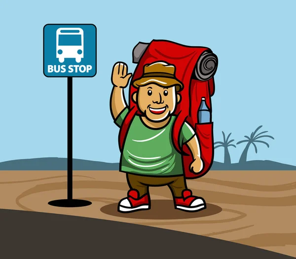 Vektor Illustration Von Jungen Gehen Backpacking — Stockvektor