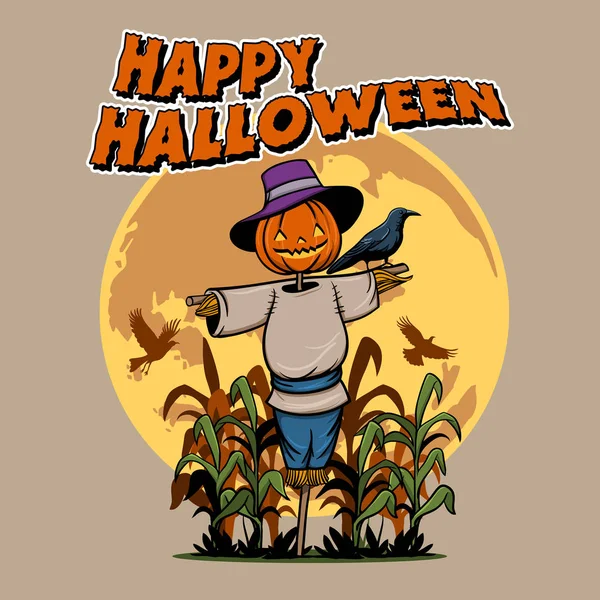 Illustration Vectorielle Épouvantail Effrayant Pour Fête Halloween — Image vectorielle