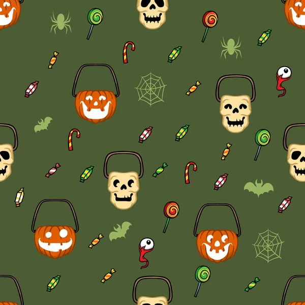 Vektor Varrat Nélküli Mintát Halloween Cukorkát Kosár — Stock Vector