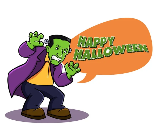 Vektorové Ilustrace Frankenstein Říkají Happy Halloween — Stockový vektor