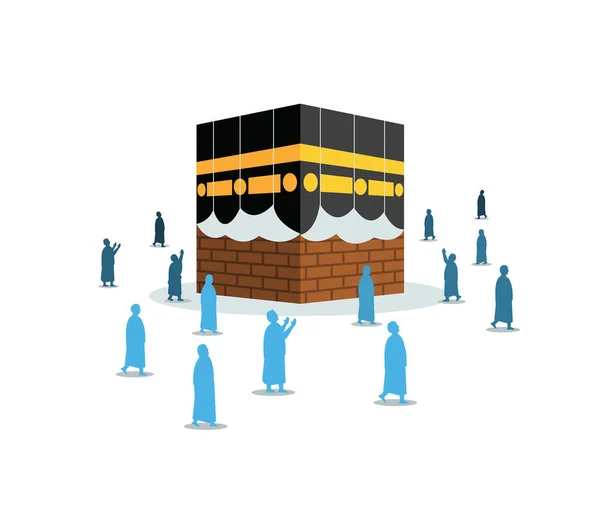 Hajj Peregrinación Silueta Caminar Rezar Alrededor Kabaa Abierto Adecuado Para — Vector de stock