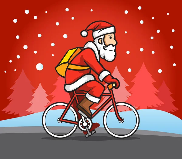Santa Claus Montar Bicicleta Carretera Lluvia Nieve — Archivo Imágenes Vectoriales