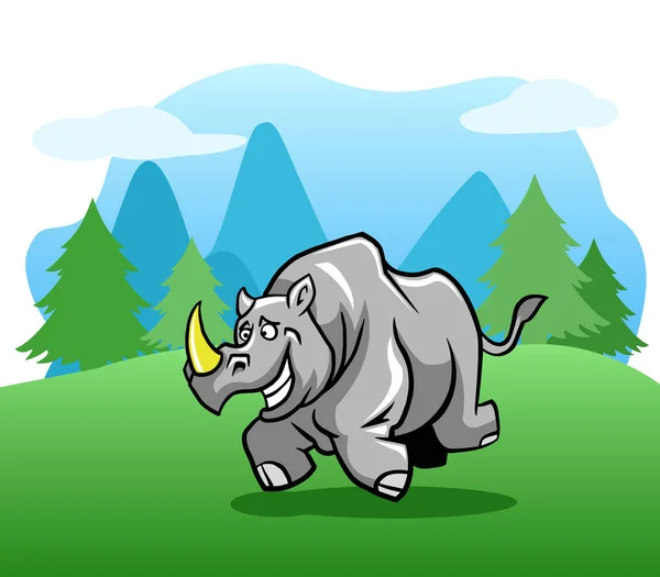Счастливого Носорога Бегущего Свежем Воздухе — стоковый вектор
