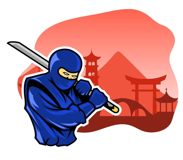 Steay Ninja Frente Fachada Edifício Tradicional Japonês —  Vetores de Stock