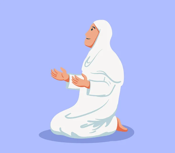 Karakter Datar Dari Moslem Perempuan Duduk Dan Berdoa - Stok Vektor