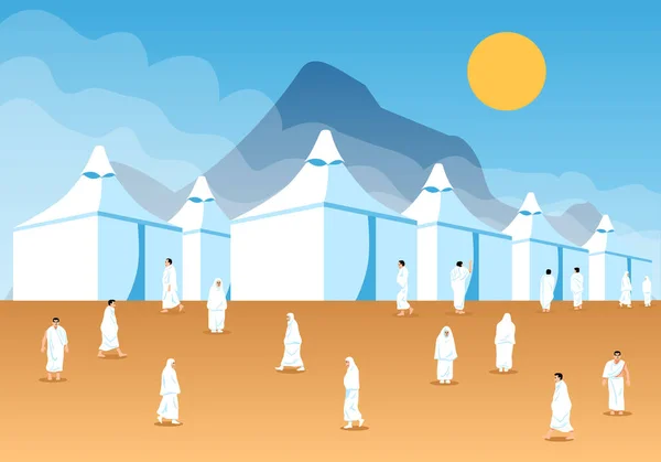 Pèlerins Hadj à Mina Tent City — Image vectorielle