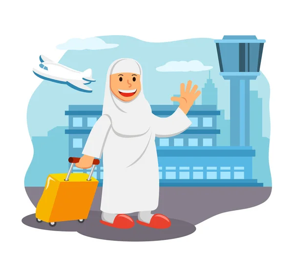 Perempuan di Bandara Siap untuk Haji Ziarah - Stok Vektor
