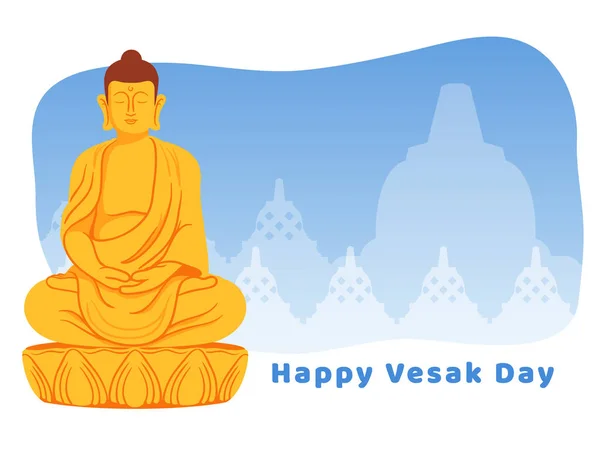 Buddha meditieren zur Begrüßung des Vesak-Tages — Stockvektor