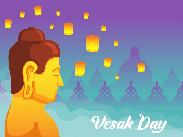 Gezicht zijkant Boeddha voor Vesak Dag wenskaart — Stockvector