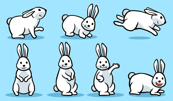 Set di conigli del fumetto bianco — Vettoriale Stock