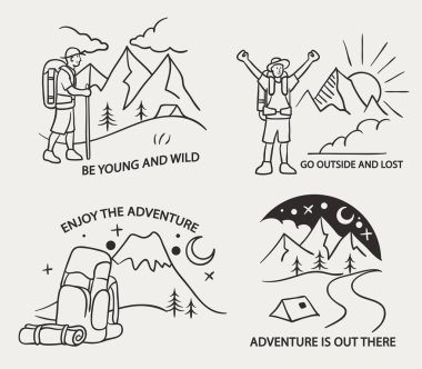 Yürüyüş Dağ Basit Hat İllüstrasyon