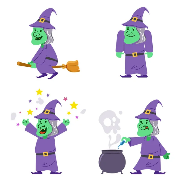 Régi Witch Flat karakter gyűjtemény beállítása — Stock Vector