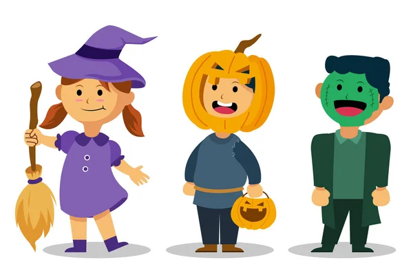 Aranyos gyerekek viselnek Halloween jelmez — Stock Vector