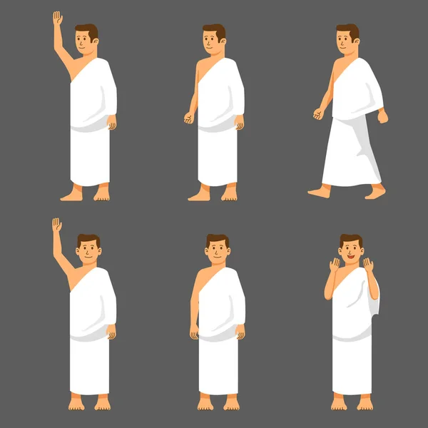 Male Activity Figure Hajj Pilgrims Character Set — Stock Vector