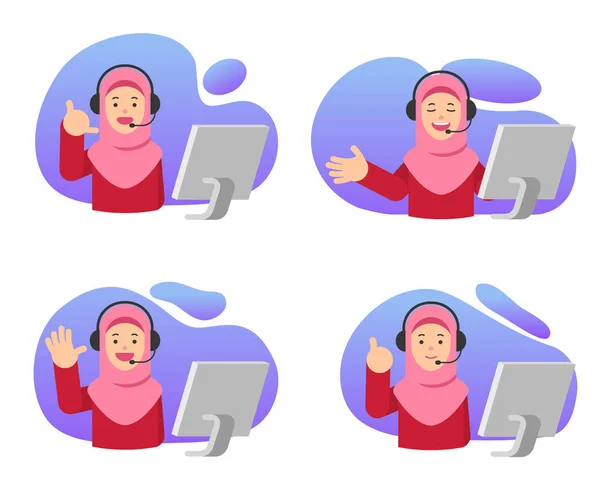 Ilustrasi Gadis Muslim Perawatan Pelanggan - Stok Vektor