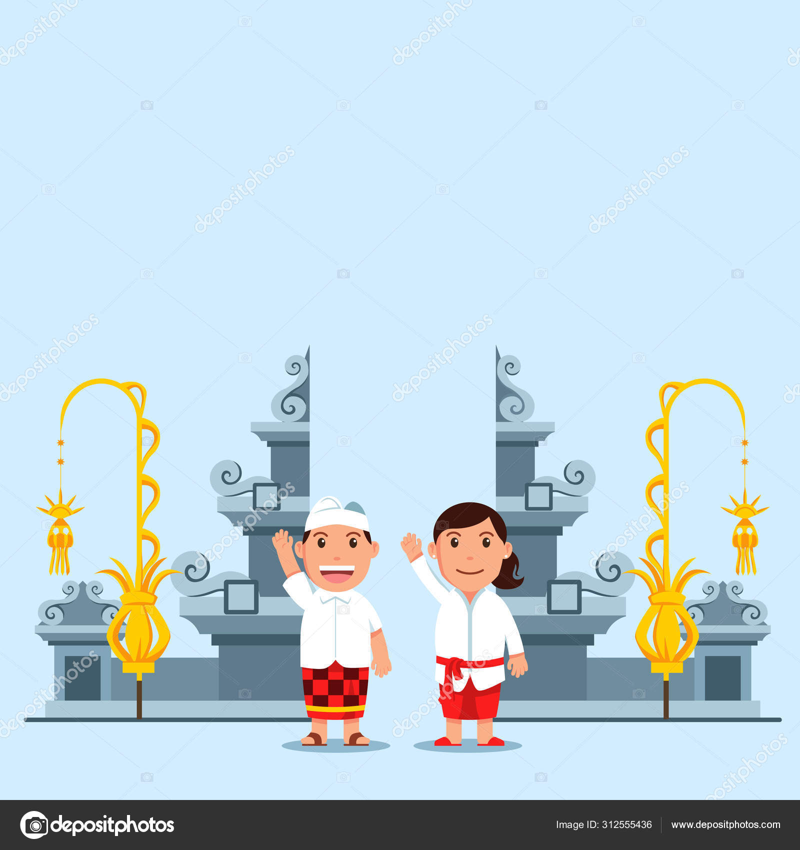 Cute Cartoon Kids In Front Of Bali Hindu Temple Gate Stock Vector Image by  ©alaikazizi #312555436