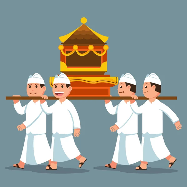 Παρέλαση των ανδρών Μπαλί μεταφέρουν ιερό αντικείμενο στον ώμο — Διανυσματικό Αρχείο