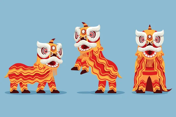 Akrobatische chinesische traditionelle Löwentanz Illustration — Stockvektor