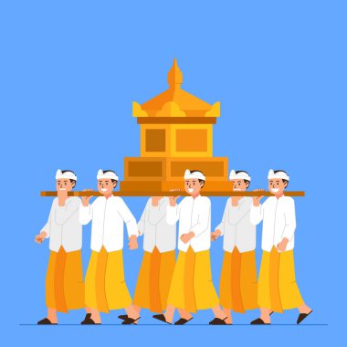 Melasti 'nin arındırma törenini gerçekleştirmek için Bali Hindu töreninin temsili temsilcisi. Hinduizm teması için uygun.