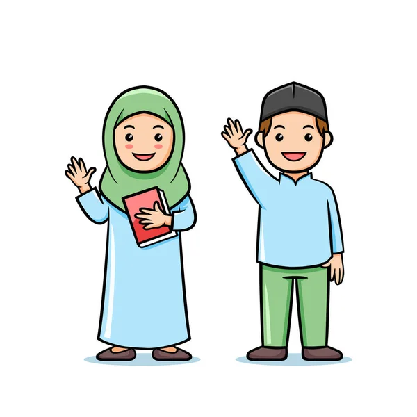 Muszlim Iskolás Gyerek Karakter Alkalmas Iszlám Oktatási Téma Illusztráció — Stock Vector