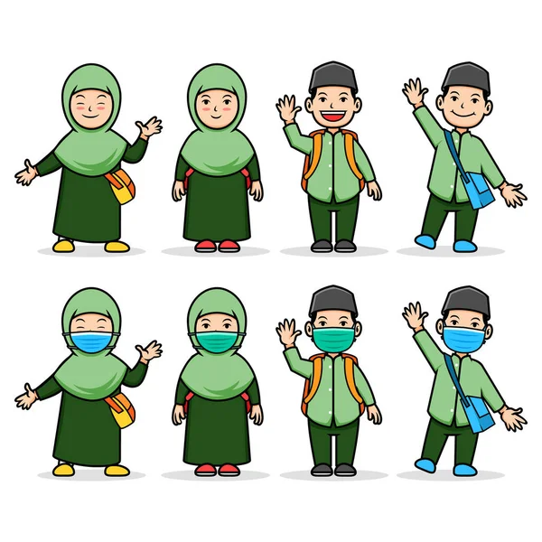 大流行病期间穆斯林学生返回学校 — 图库矢量图片