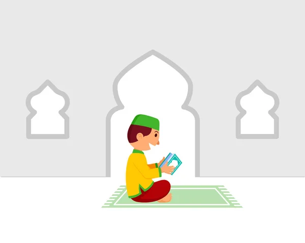 Μουσουλμάνο Που Διαβάζει Ιερό Κοράνι Στο Τζαμί — Διανυσματικό Αρχείο