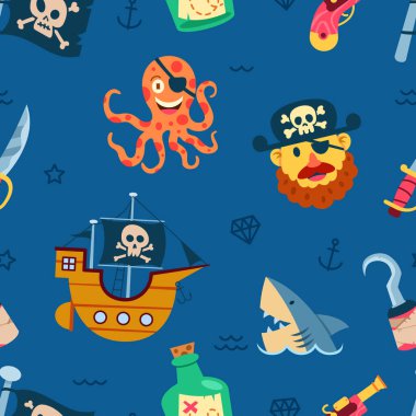 Çizgi film korsan temalı kusursuz desen.